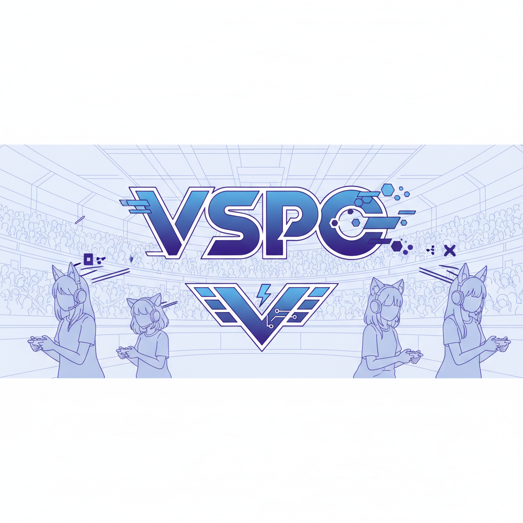 Vspo虛擬電競團體標誌與核心成員剪影，強調電子競技的專業性。